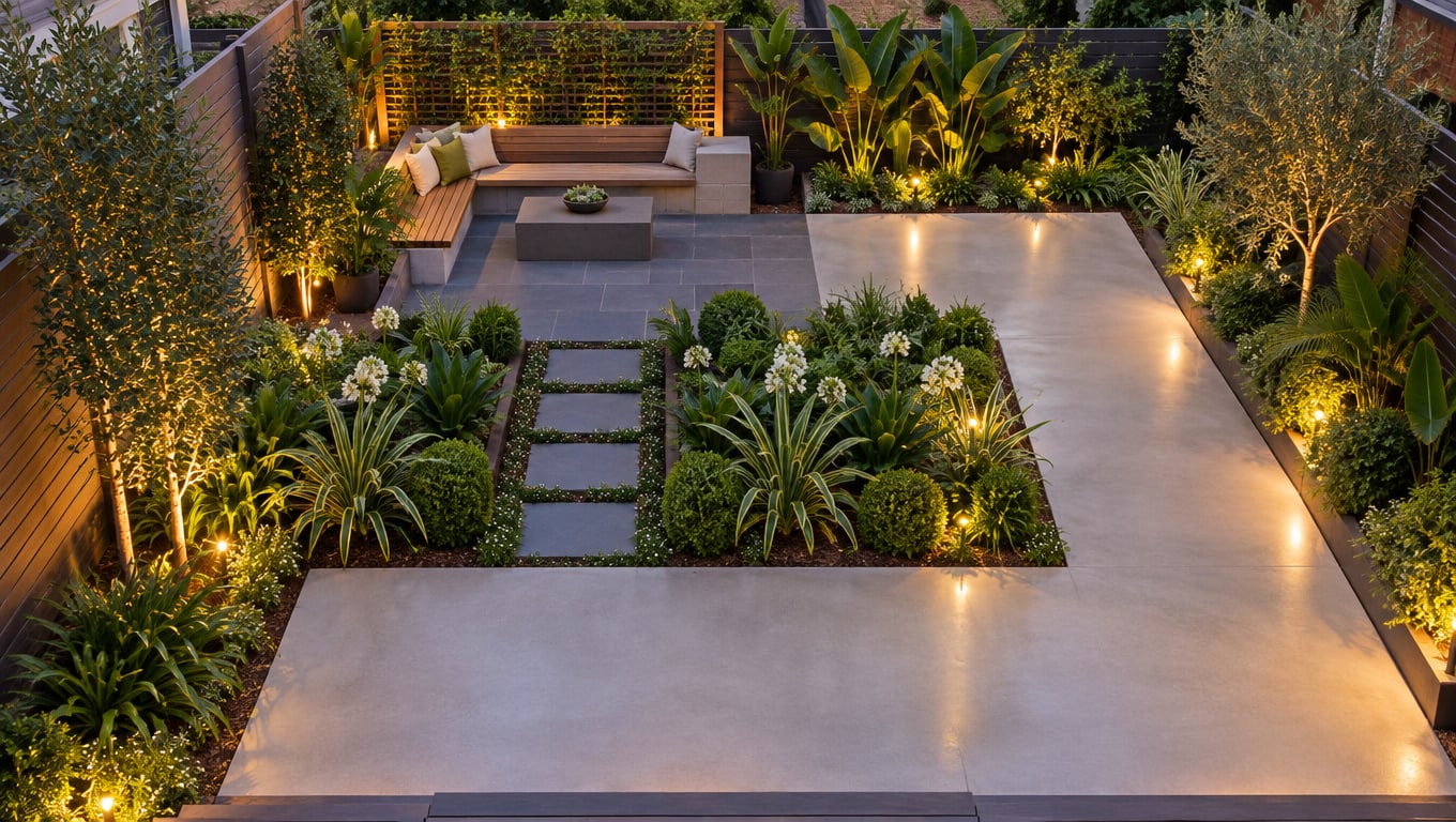 Modern Courtyard Garden with Illuminated Planting