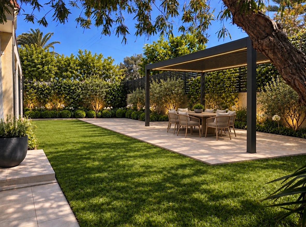 Modern Mediterranean Garden with Sheltered Dining